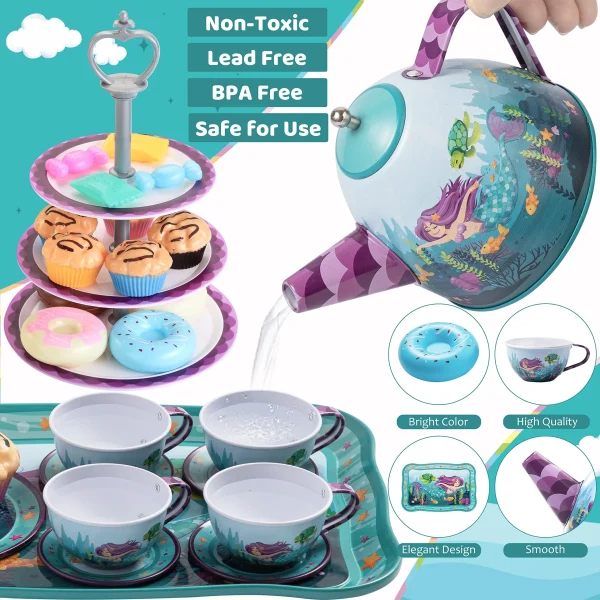 35Pcs Mermaid Pretend Tin Teapot Set