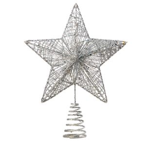 Christmas Tree Toppers, Glittery Silver Star Tree Topper Lighted with White LED Lights