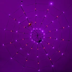 70-Count LED Purple and Orange Spider Web Decor 60in
