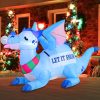 6ft Long Inflatable Blue Dragon With Snowflake with Build-in LEDs