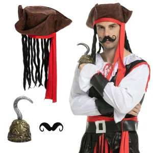 Pirate Hat with Hook and Mustache Cosplay Kit – Child