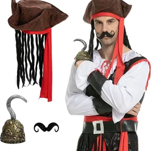Pirate Hat with Hook & Mustache Cosplay Kit – Child