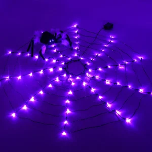 Purple Spider Web Lights LED with Hairy Spider