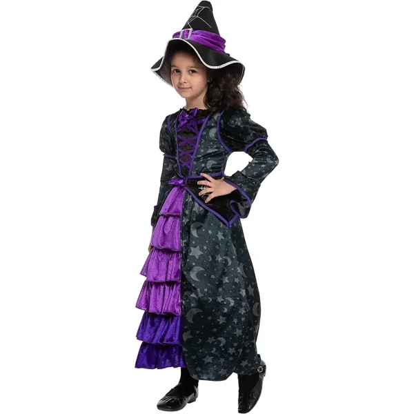 Girls Purple Witch Stars and Moon Halloween Costume