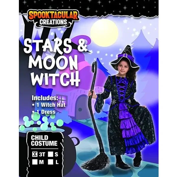 Girls Purple Witch Stars and Moon Halloween Costume