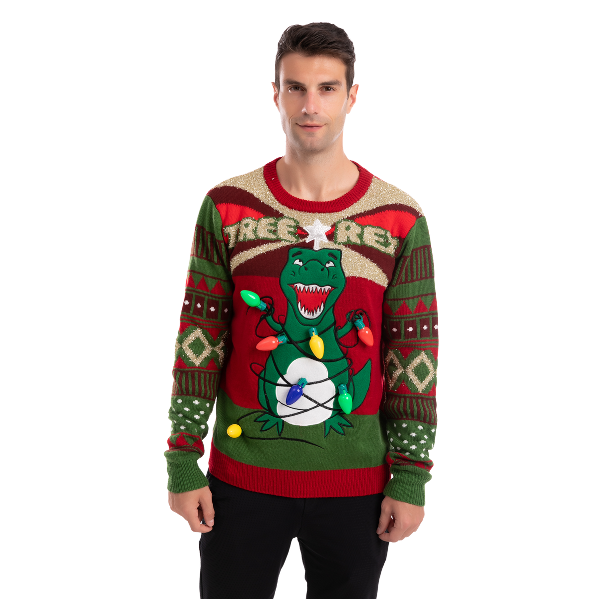 Christmas Sweaters Dinosaur Ugly Sweater with Light Bulbs for Men
