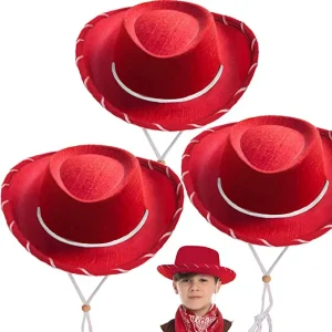 3Pcs Red Felt Cowboy Hats for Kids Cosplay Accessories