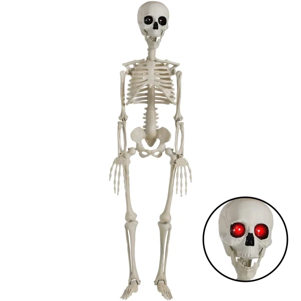 Red LED Light up Eyes Posable Skeleton 36in