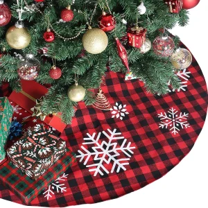 Red and Black Snowflake Buffalo Plaid Tree Skirt 36in