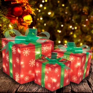 Set of 3 Snowflakes Christmas Light Gift Boxes Decor