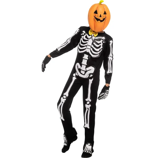 Kids Scary Skeleton Pumpkin Head Costume