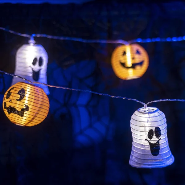 Smiling Pumpkin and Ghost Lantern String Lights