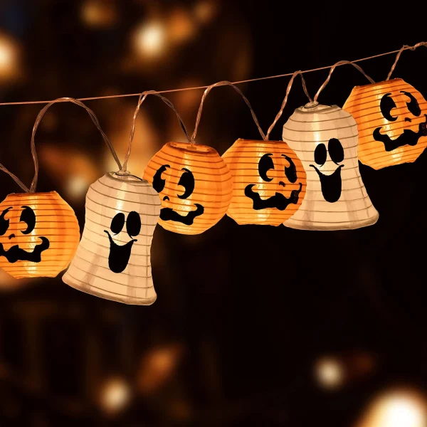 Smiling Pumpkin and Ghost Lantern String Lights