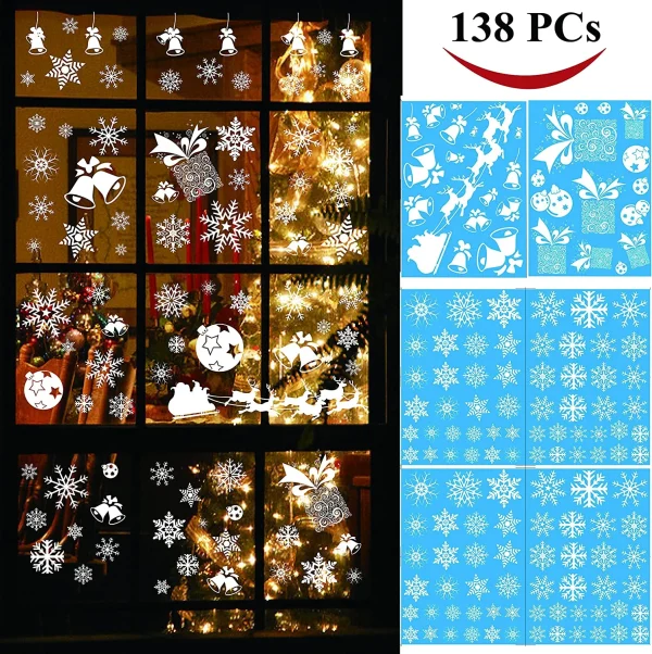 38pcs Christmas Snowflake Window Clings Decal Stickers
