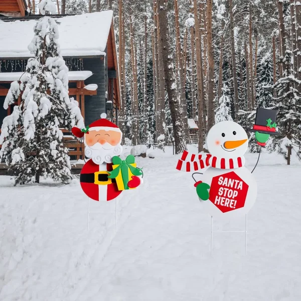 2pcs Snowman And Santa With Circle Belly Metal Yard Signs