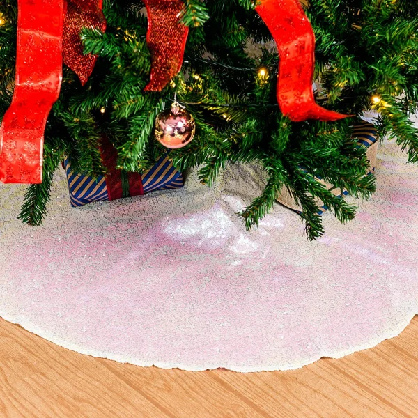 White Sequin Christmas Tree Skirt 48in