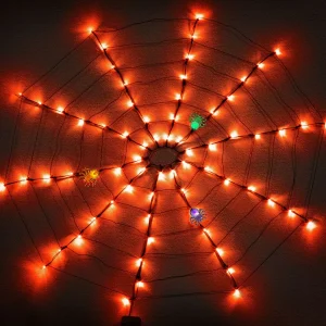 Spider Web Lights with 3 Lighted Spiders (Orange)