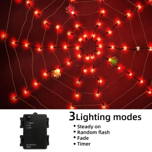 Spider Web Lights with 3 Lighted Spiders (Orange)