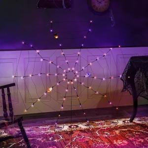 Spider Web Lights with 3 Lighted Spiders (Orange and Purple)