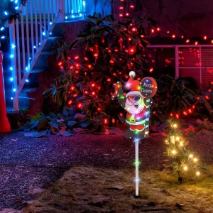 Light Up Stakes Santa  with Merry Christmas Sign 25in