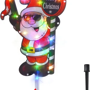 Light Up Stakes Santa Claus with Merry Christmas Sign 25in
