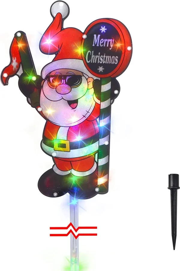 Light Up Stakes Santa  with Merry Christmas Sign 25in