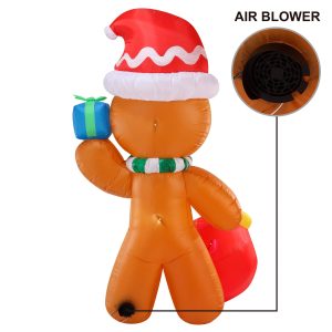 6ft Tall Inflatable Gingerbread with Ornament Christmas Inflatable with Build-in LEDs