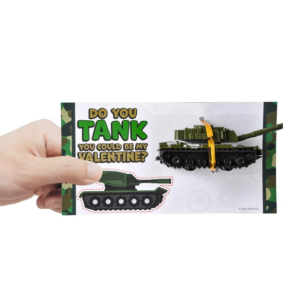 28Pcs Kids Valentines Cards with Die-Cast Military Vehicles Toys-Classroom Exchange Gifts