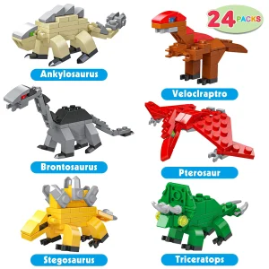 24Pcs Kids Valentines Cards with Dinosaur Building Blocks-Classroom Exchange Gifts