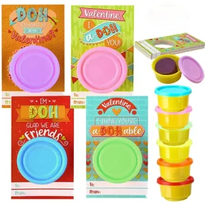 28Pcs Kids Valentines Cards with Colorful Play Dough-Classroom Exchange Gifts