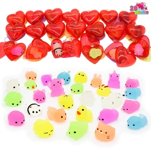 28Pcs Glow In The Dark Squishy Toys Filled Hearts Set with Valentines Day Cards for Kids-Classroom Exchange Gifts