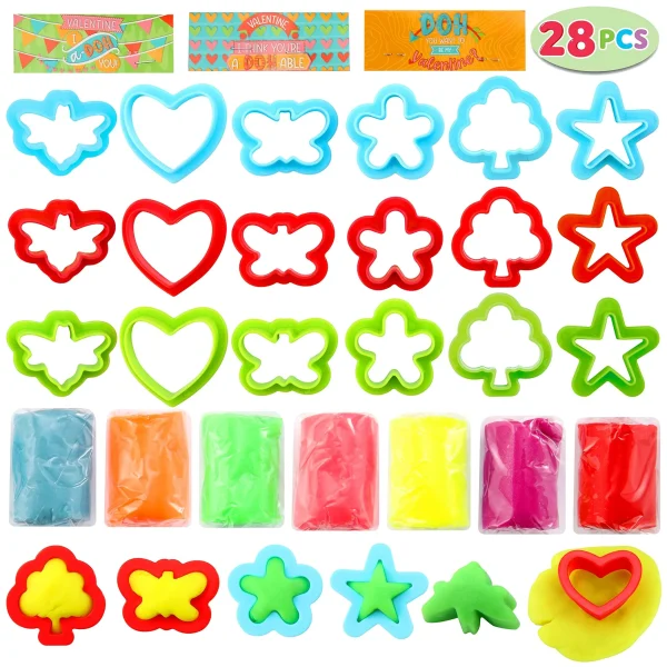 28Pcs Play Dough Sets with Valentines Day Cards for Kids-Classroom Exchange Gifts