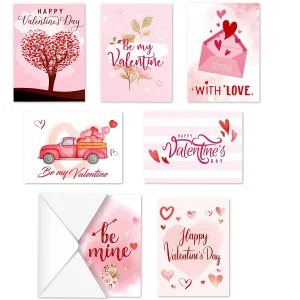 72Pcs Valentine’s Day Pink Greeting Cards with Envelopes for Kids Classroom Exchange