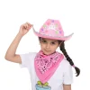 Womens Halloween Pink Felt Cowboy Hat with 3 Bandanas