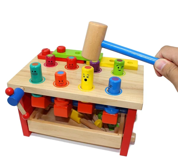 Wooden Pounding Bench Classic Tool Toy With Hammer