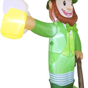 8ft Jumbo St. Patrick’s Day Standing Leprechaun Holding Bear Mug Inflatable