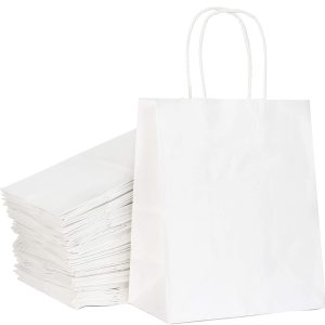 White Kraft Paper Gift Bags Bulk with Handles