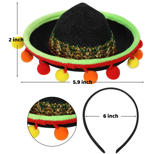 Cinco De Mayo Fiesta Straw Sombrero Headband, 9 Pcs