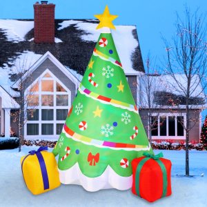 6ft Tall Inflatable Rainbow Ribbon Christmas Tree Inflatable with Build-in LEDs