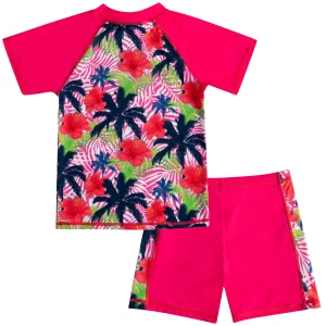Girl’s Rash Guard (Hot Pink, Palm Tree Pattern) – SLOOSH