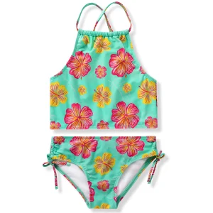 Girl’s Tankini, 2-Piece Swimsuit (Aqua Flower) – SLOOSH