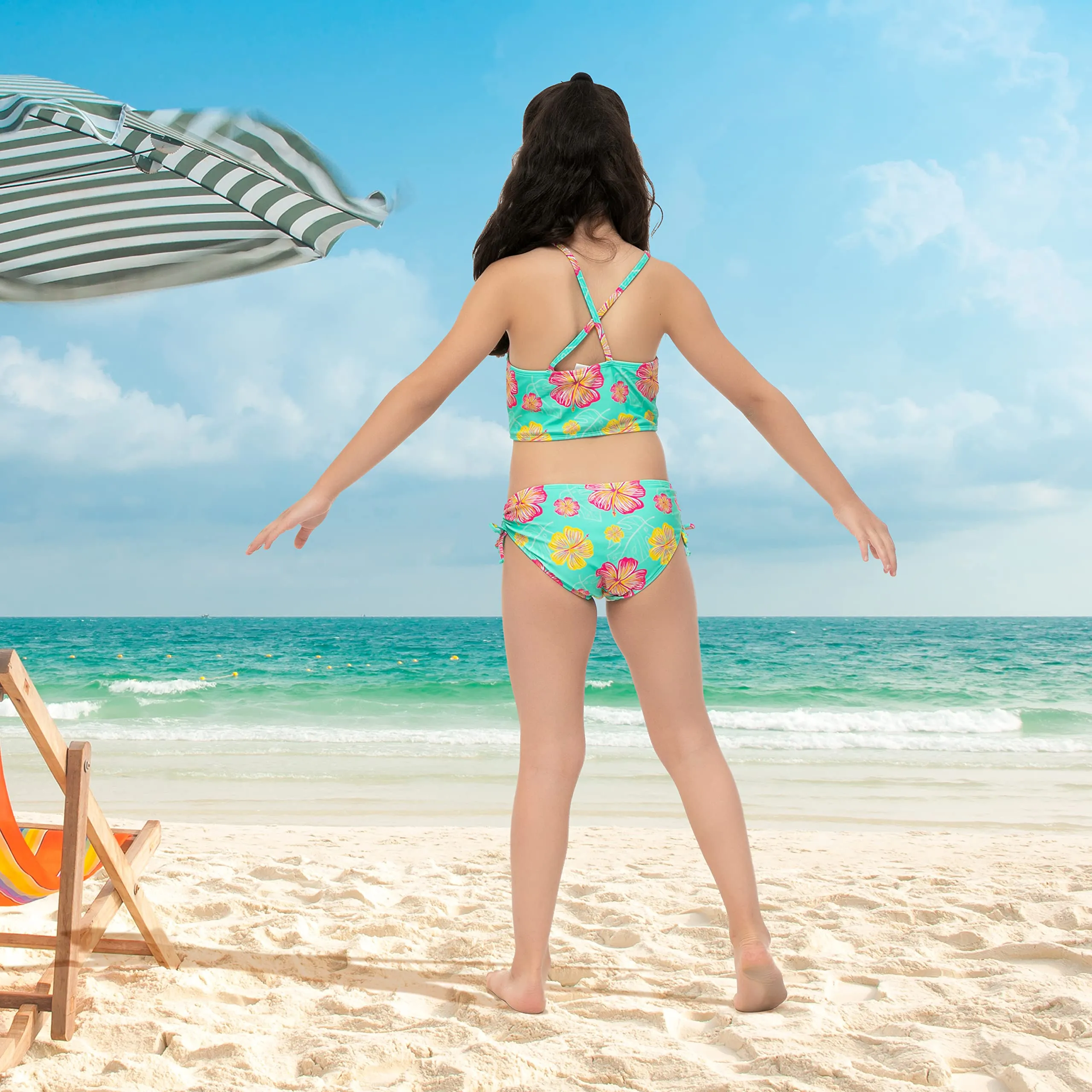 LOV Little Girls Bikini Beach Swimwear Beach Bikini Bathing Suit One  Shoulder One Piece Swimsuits Summer Beach Outfit, Size 11-12 Years 
