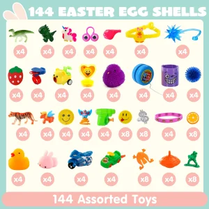 144Pcs 2.4in Pre-filled Easter Eggs with Toys for Easter Egg Hunt