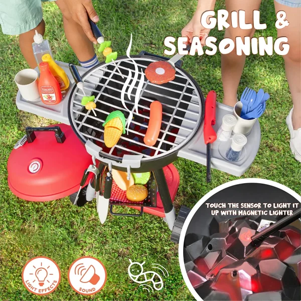 Joyin 34 Pcs Cooking Toy Set Kitchen Toy Set Toy BBQ Grill Set Little Chef Play Kids Grill Playset Interactive BBQ Toy Set for Kids