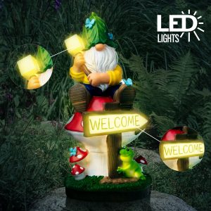 Solar Resin Welcome Board Gnome Light
