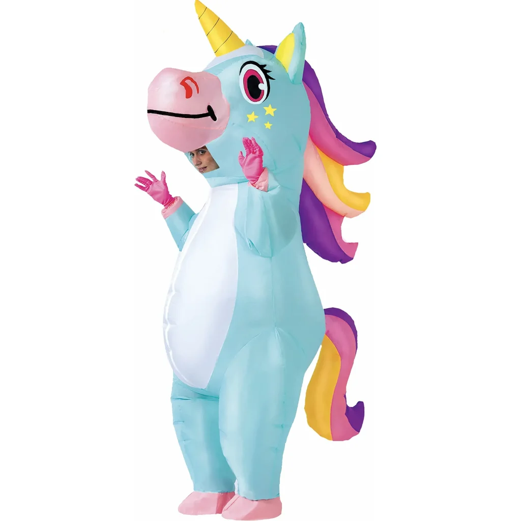 Adult blue inflatable costume unicorn