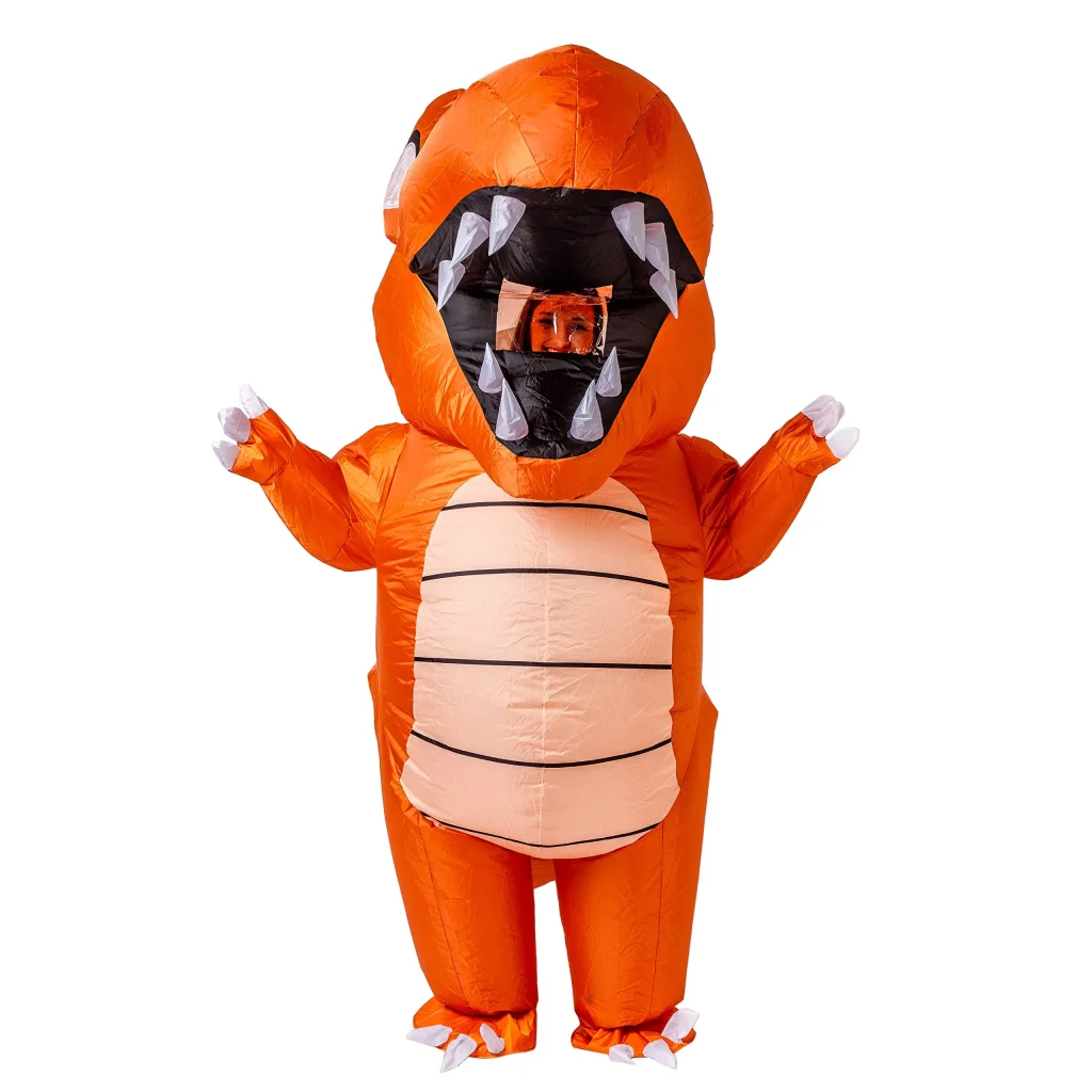 Orange adult dinosaur inflatable costume