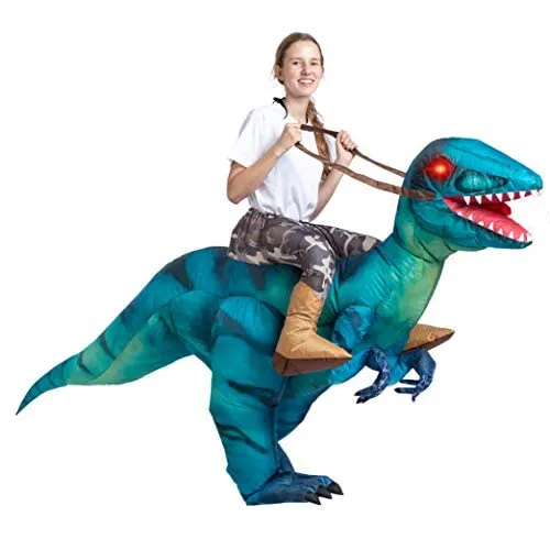 Blue adult inflatable ride-on raptor costume