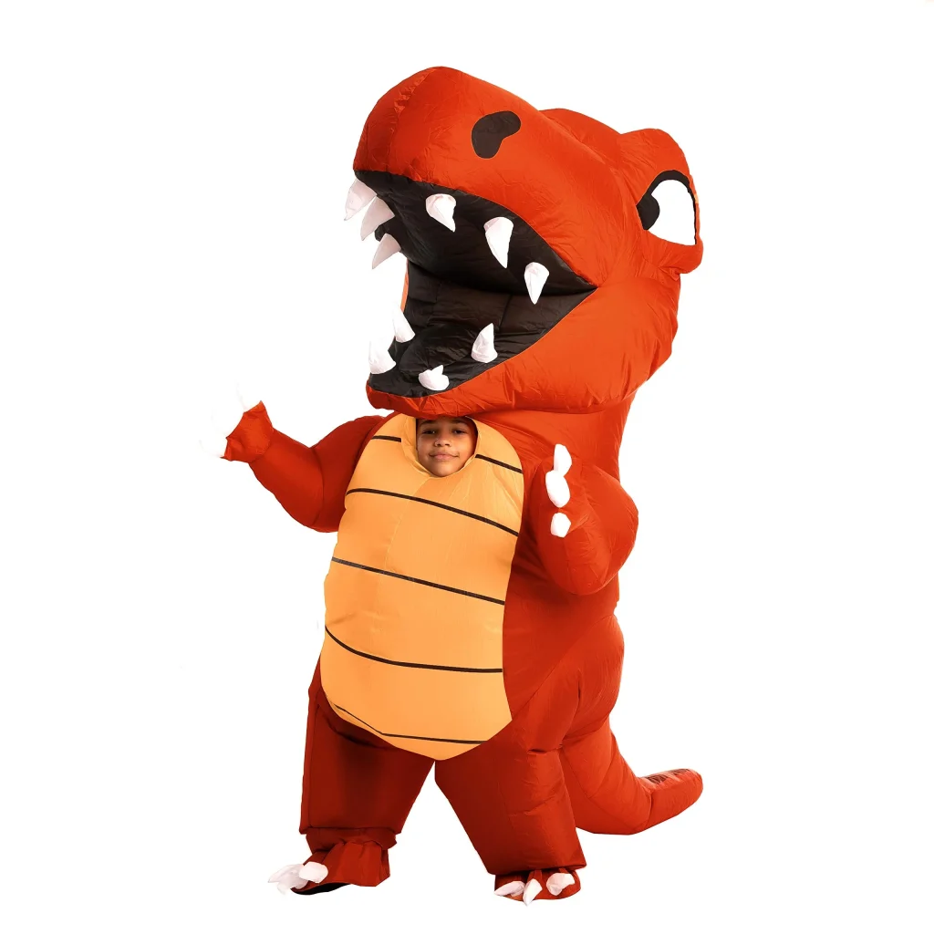 Kids blow up dinosaur costume