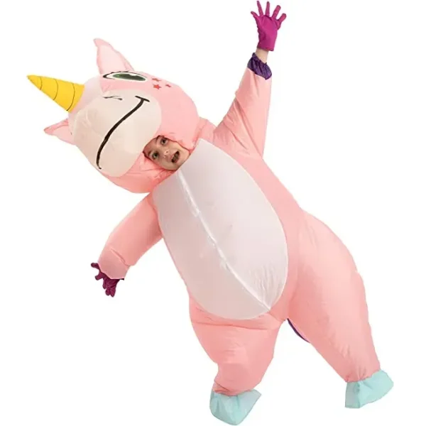 Child Pink inflatable ride a unicorn costume Costume